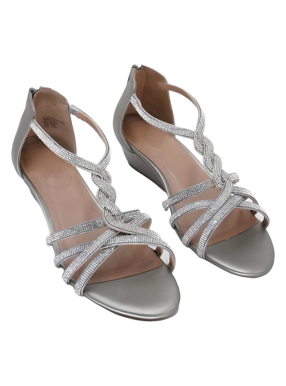 Style & Co. Gemini Womens Silver Pewter Rhinestone Wedge Sandals Size 8.5M